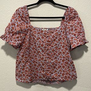 Madewell Button Front Smocked Back Top Size 10